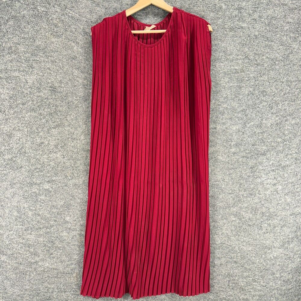 Empire Dress Women M Medium Red Shift Midi Crew Neck Pleated Sleeveless Casual